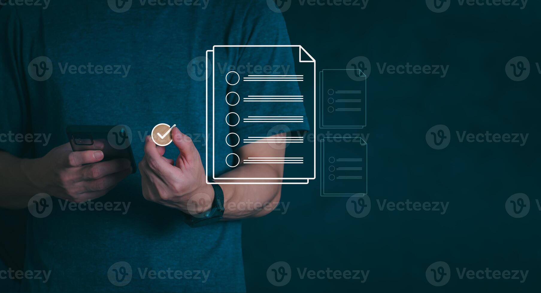 Businessmen mark check blocks to verify the correctness and approve or accept the agreement. in digital documents Concept of working via the internet photo