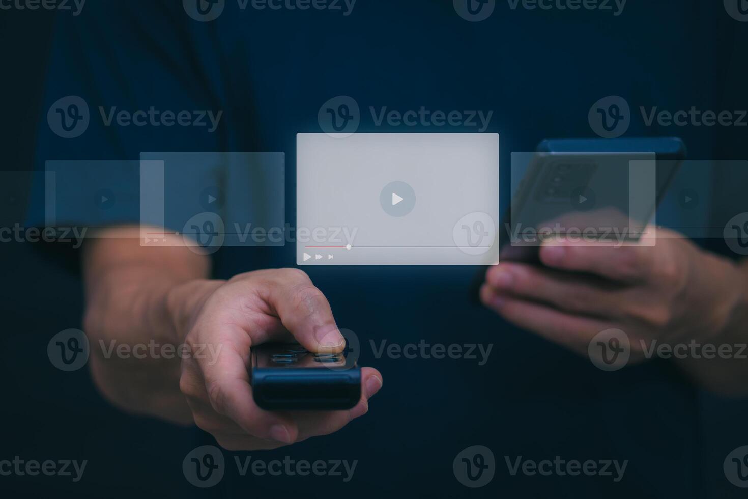 The man using smartphones, watching videos and studying online courses With the internet, the concept of global data connection with technology internet, big data, information search, online marketing photo