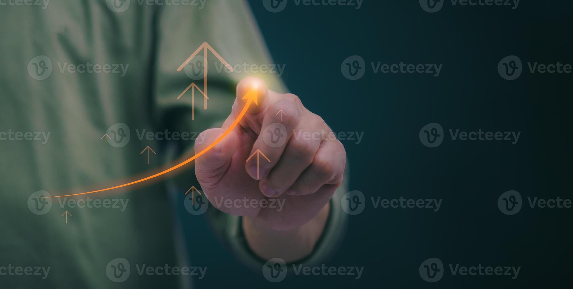 Planning and strategy, stock market, business growth, progress or success concept, businessman or trader showing growing virtual holographic stocks, invest in stock market trading or digital assets photo