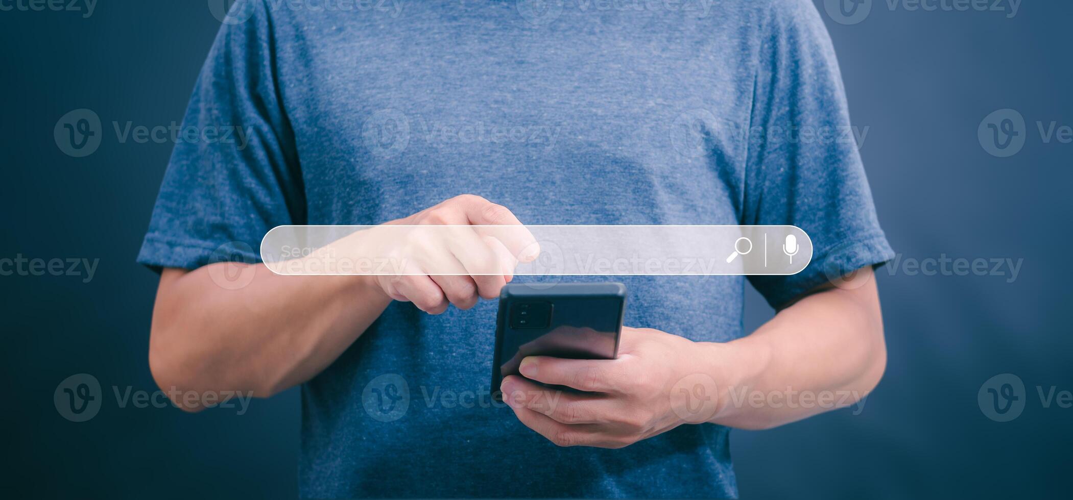 Information search technology, search engine optimization, male hand using a smartphone to search information, using the search bar function on your website photo