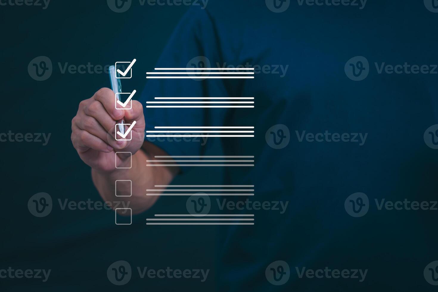 Businessmen mark check blocks to verify the correctness and approve or accept the agreement. in digital documents Concept of working via the internet photo