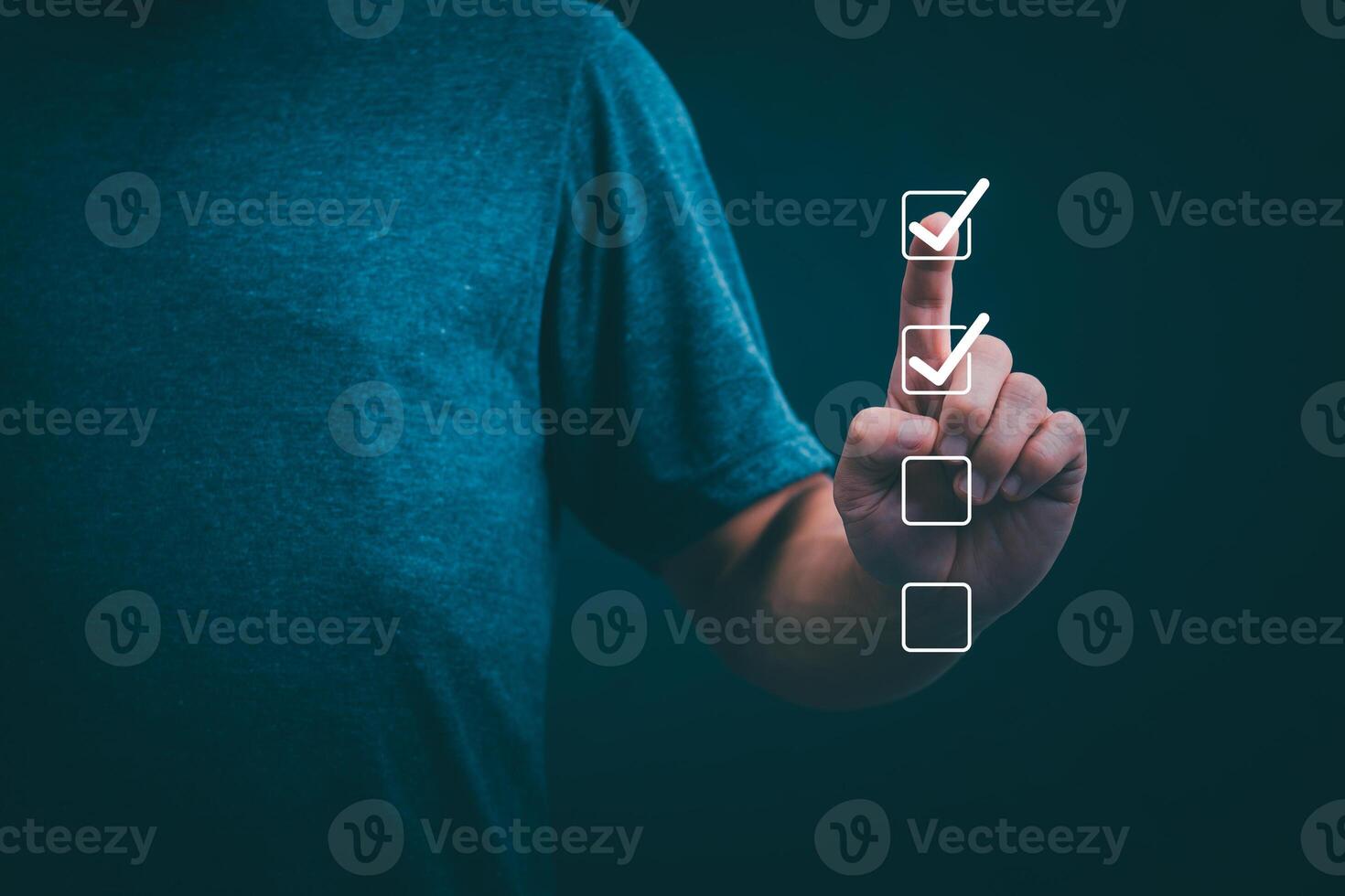 Businessmen mark check blocks to verify the correctness and approve or accept the agreement. in digital documents Concept of working via the internet photo