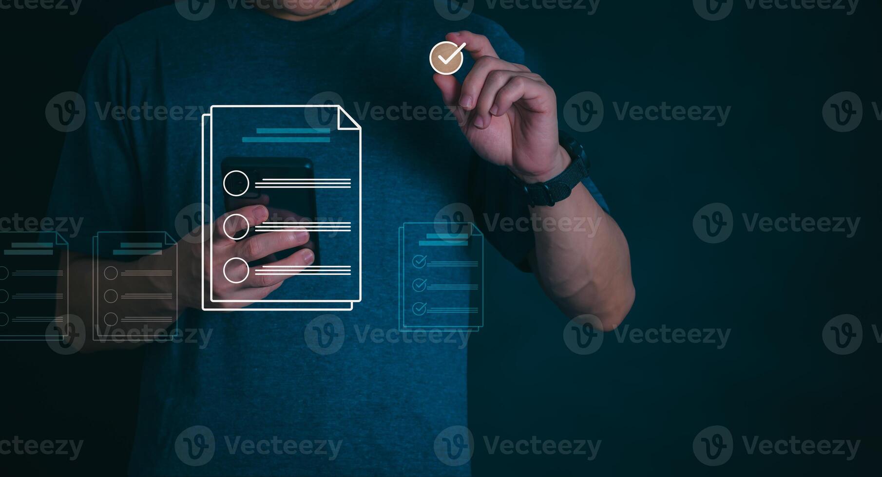 Businessmen mark check blocks to verify the correctness and approve or accept the agreement. in digital documents Concept of working via the internet photo