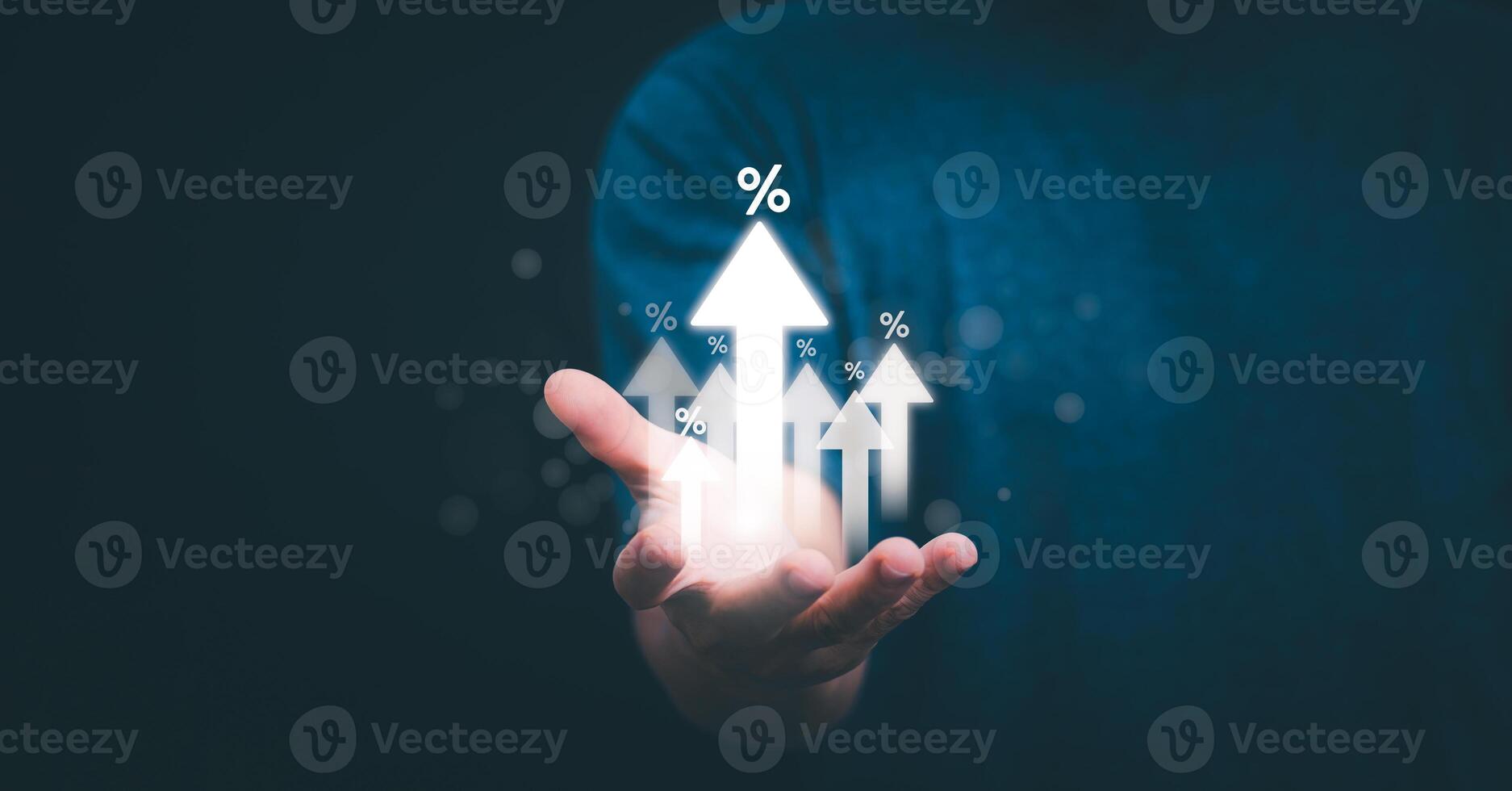 Planning and strategy, stock market, business growth, progress or success concept, businessman or trader showing growing virtual holographic stocks, invest in stock market trading or digital assets photo