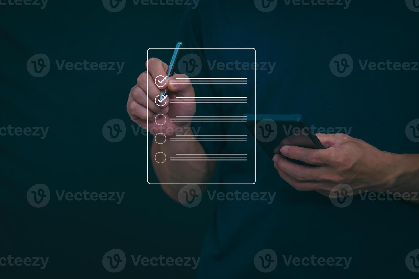 Businessmen mark check blocks to verify the correctness and approve or accept the agreement. in digital documents Concept of working via the internet photo