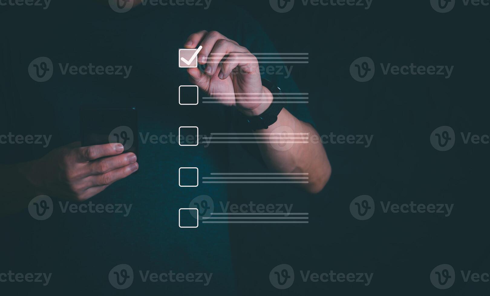 Businessmen mark check blocks to verify the correctness and approve or accept the agreement. in digital documents Concept of working via the internet photo