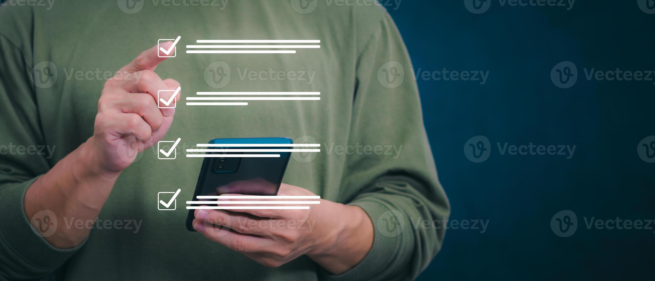 Businessmen mark check blocks to verify the correctness and approve or accept the agreement. in digital documents Concept of working via the internet photo