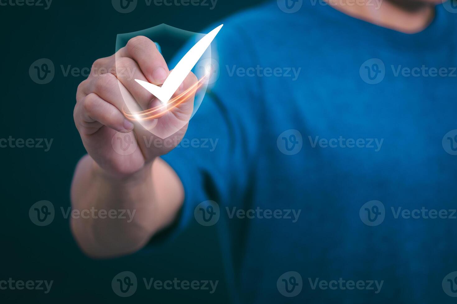 Businessmen mark check blocks to verify the correctness and approve or accept the agreement. in digital documents Concept of working via the internet photo