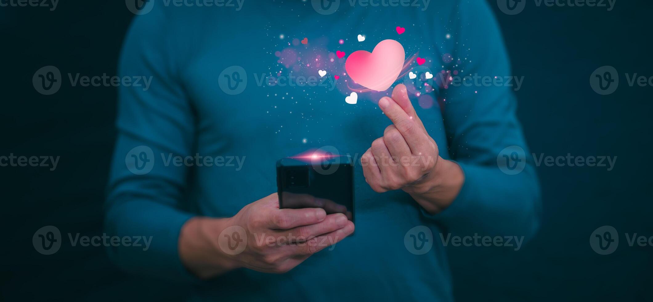 The concept of using digital media, technology, and social media. Surfing online, male hand using smartphone To play or use social media, remote work concept, work from home via the Internet photo