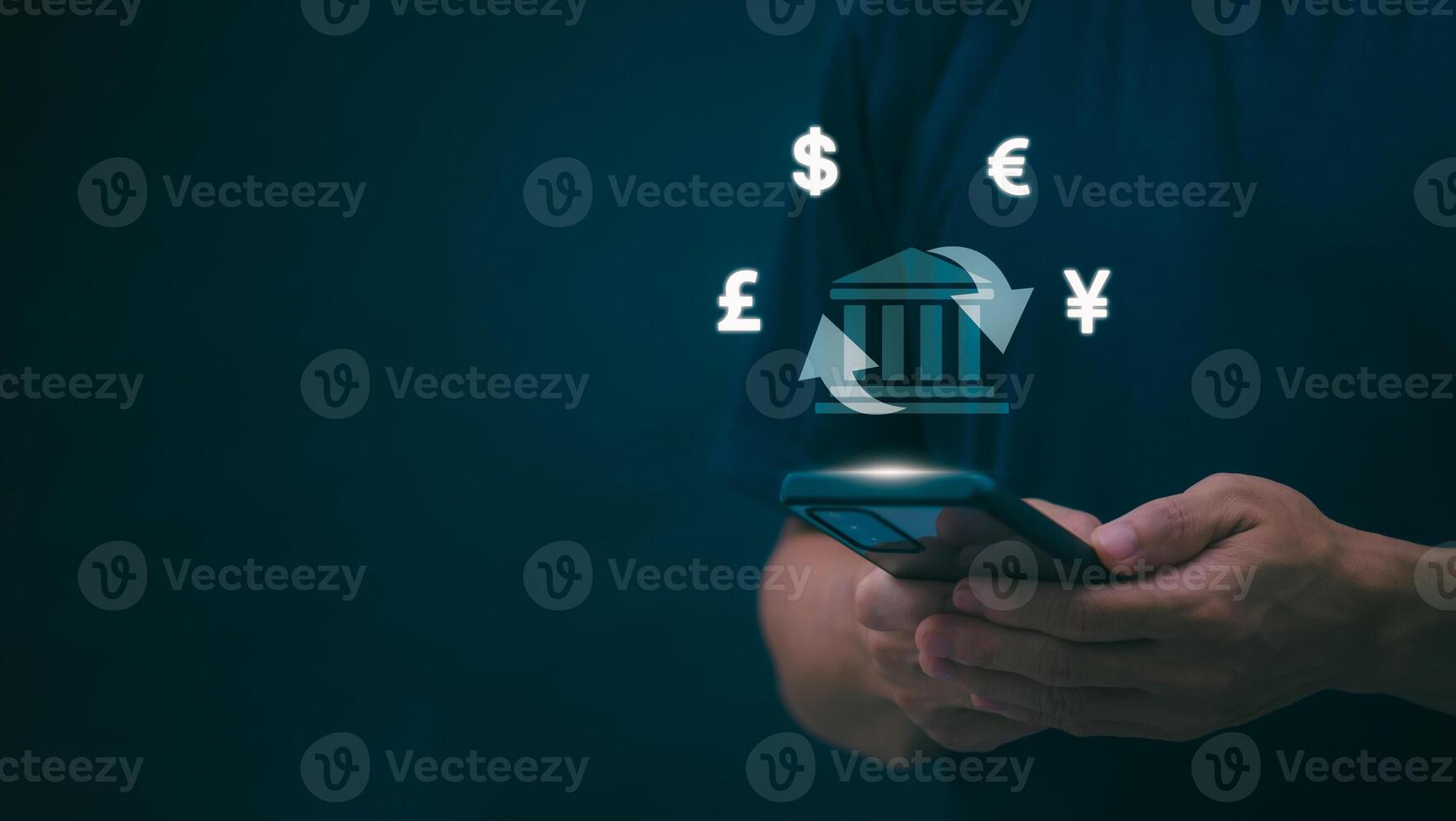 Person show the exchange of various currencies via the internet To demonstrate the safety of transactions through systems, management concepts, digital transformation, and operations automation. photo