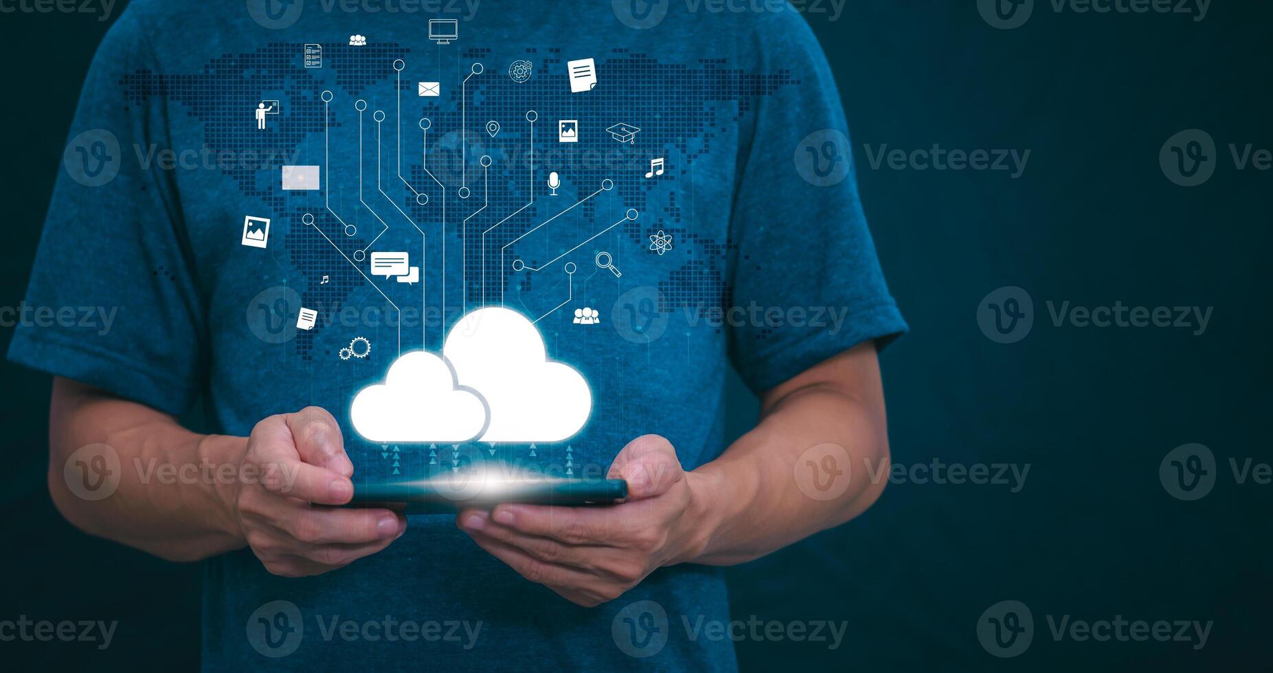 Connectivity, communication, and financial exchange with global network cloud data internet technology. Using wireless data with high-speed technology for economic and scientific development photo