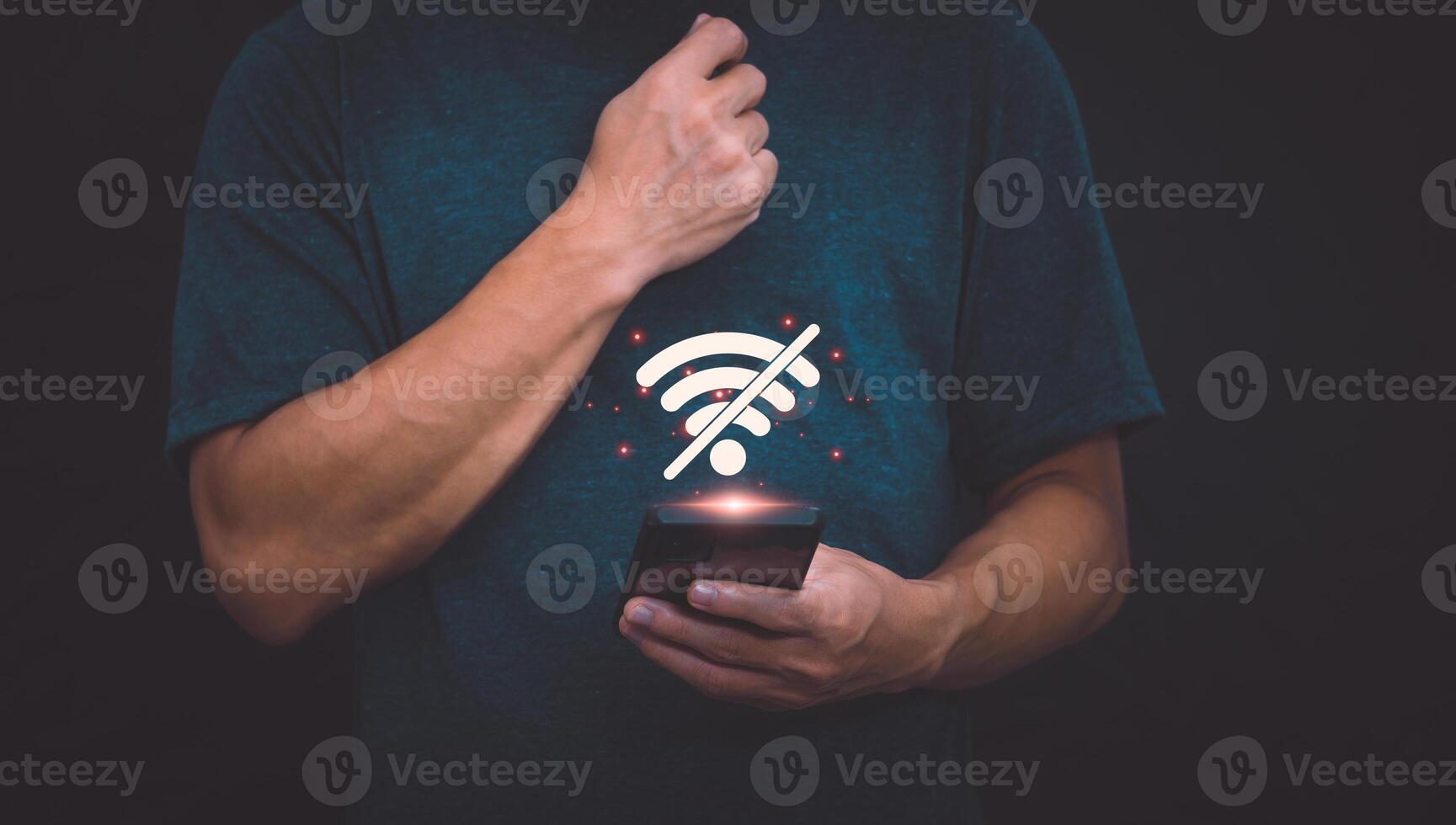 The smartphone's system displays a symbol on the screen to show the wifi disconnect status that there is a problem with the user. managing digital transformation Internet of Things Automation photo
