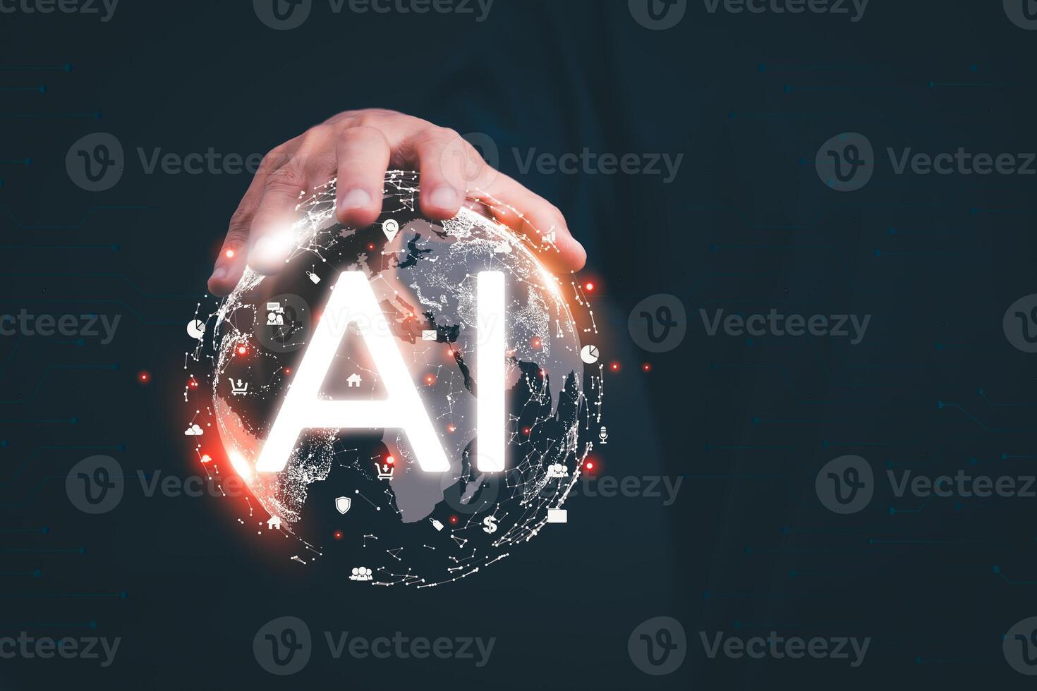 The person showing AI technology that connects information to various systems, concepts, management, digital transformation Internet of Things, Big Data and Business Processes, Automated Operations photo