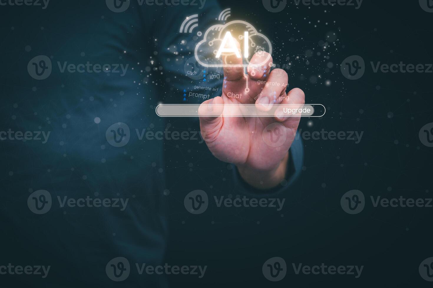 Businessmen upgrading AI systems To have more talent and intelligence, concepts management digital transformation, Internet of Things, Big Data and Automation, Data Search, Online Marketing photo