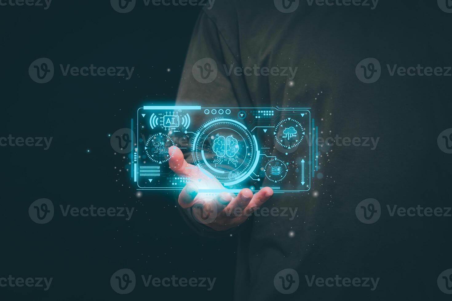 Businessmen upgrading AI systems To have more talent and intelligence, concepts management digital transformation, Internet of Things, Big Data and Automation, Data Search, Online Marketing photo