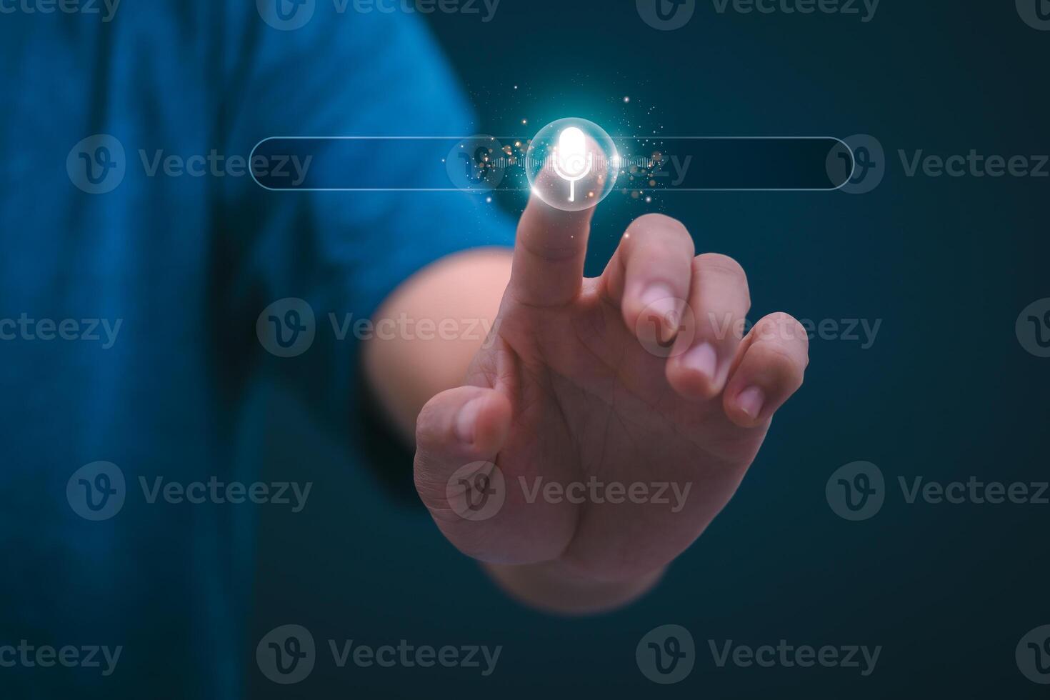 Information data search technology, search optimization, male hand using voice search, using the search bar function on your website, big data, automatic operation photo