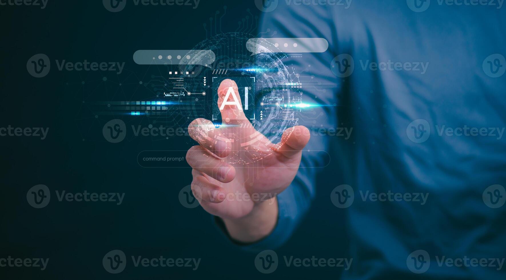 The person showing AI technology that connects information to various systems, concepts, management, digital transformation Internet of Things, Big Data and Business Processes, Automated Operations photo
