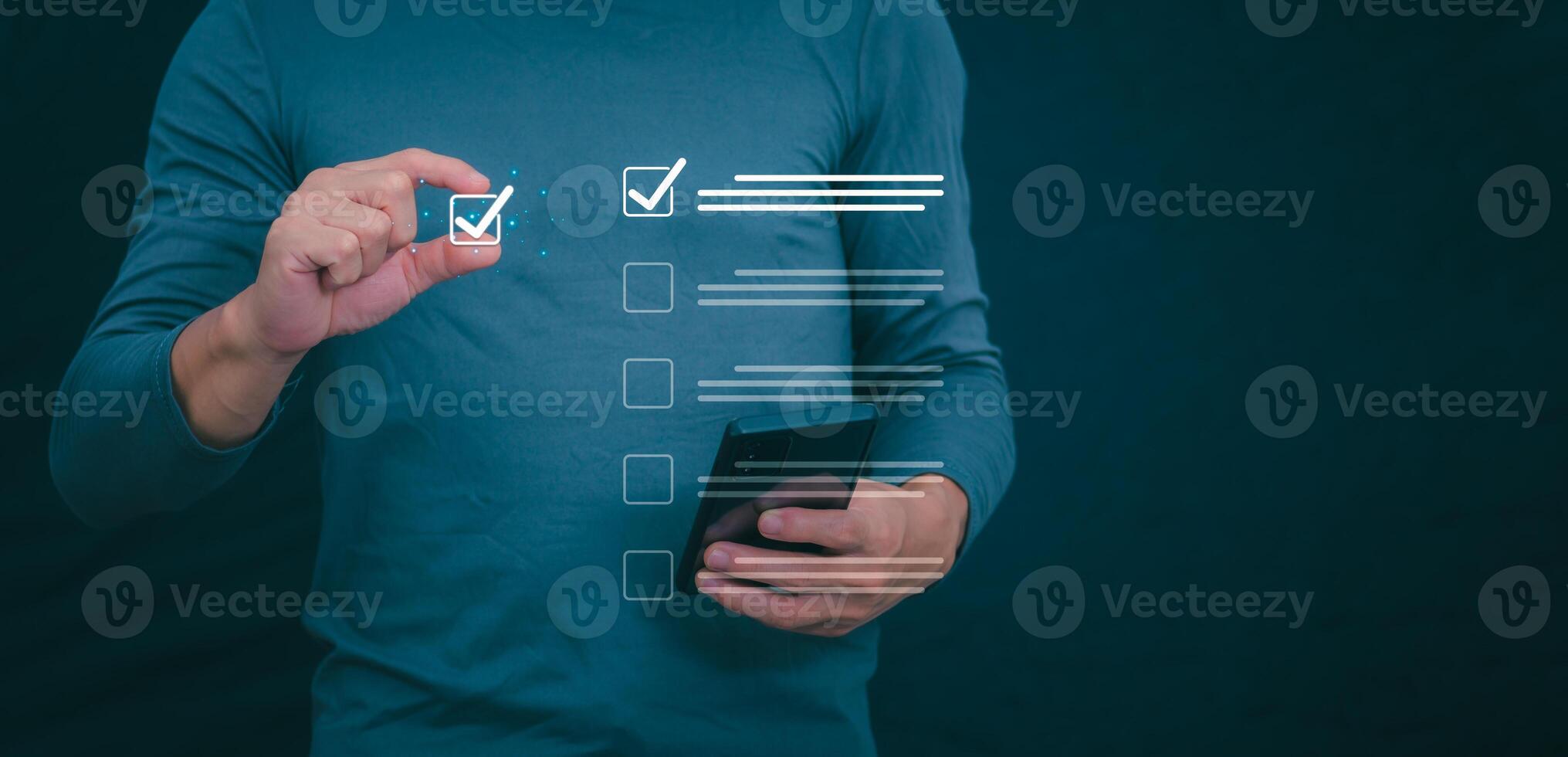 Businessmen mark check blocks to verify the correctness and approve or accept the agreement. in digital documents Concept of working via the internet photo
