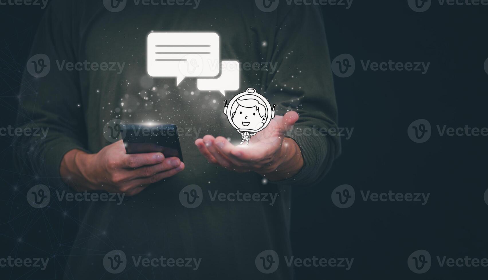 The person showing AI technology that connects information to various systems, concepts, management, digital transformation Internet of Things, Big Data and Business Processes, Automated Operations photo