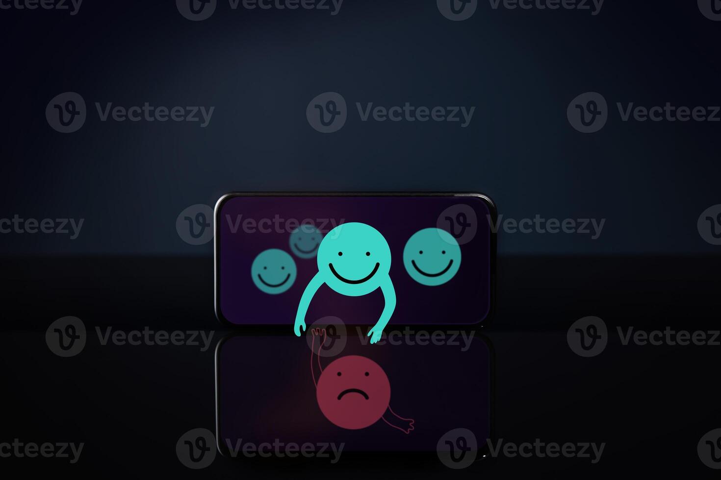 Social Community, Encouragement, Mental Health Concepts. Smiling Cartoon on the Top Giving a Helping Hands to a Sadness below. photo