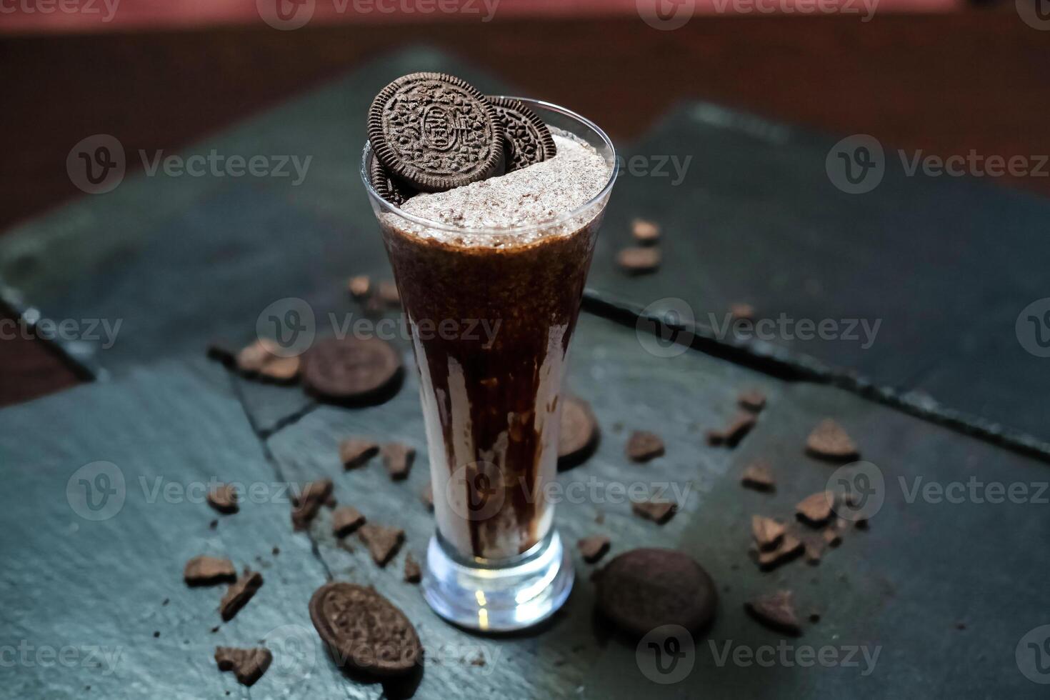 Refreshing Chocolate Milkshake With Cookie Topping photo