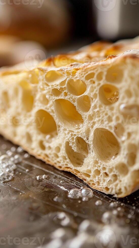 Artisan Sourdough, the airy and open crumb structure of a sliced artisan sourdough bread photo
