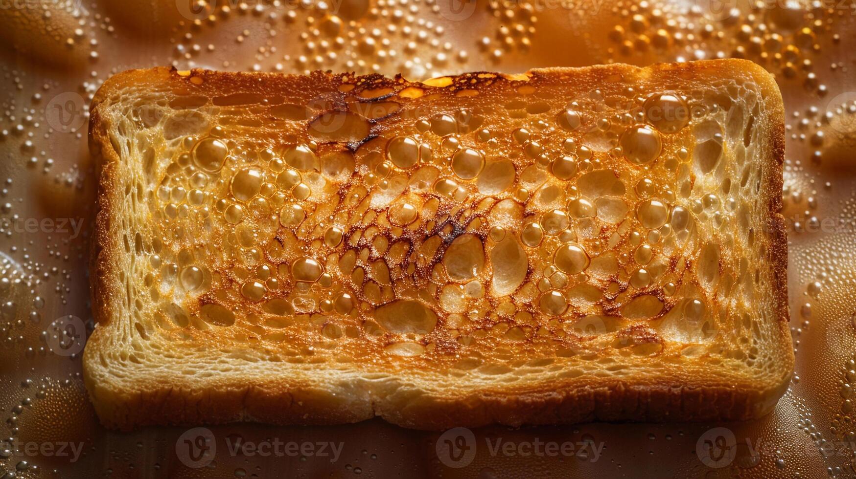Toast Texture, detailed image of a perfectly toasted slice of bread, golden-brown crispy surface with tiny bubbles and char marks photo