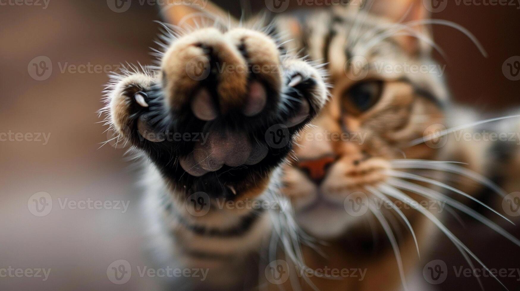 A close-up of a cat's paw in motion, such as reaching out to touch or play with an object photo