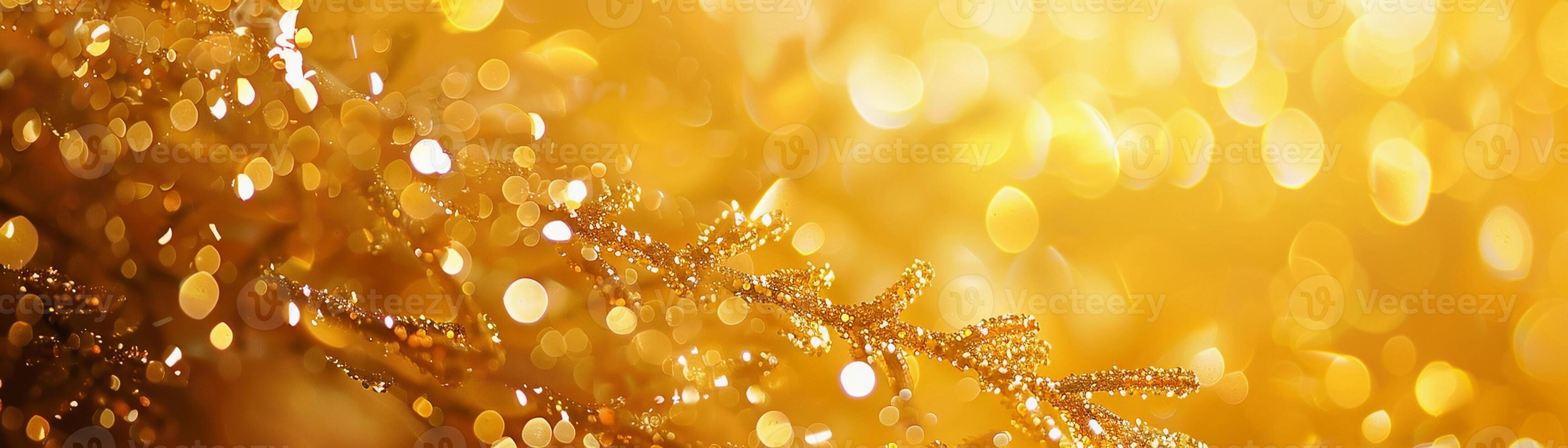 Glamorous golden hour backdrop with a yellow background, glittering lights, sequins, and metallic accents photo