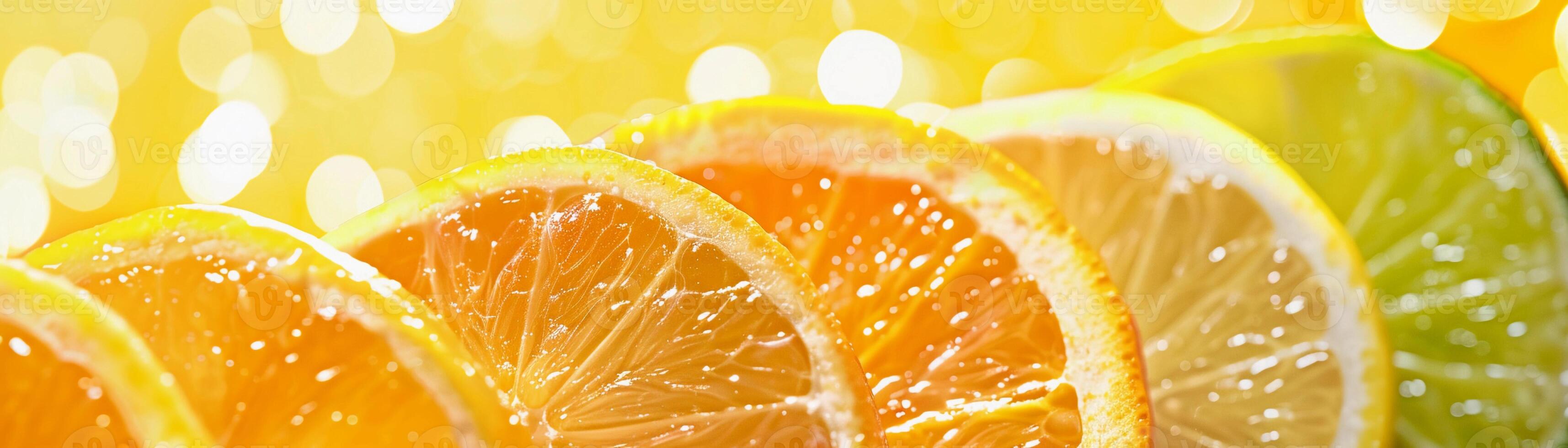Bright Citrus Party, Citrus-themed party backdrop with a yellow background, oranges, lemons, and limes photo