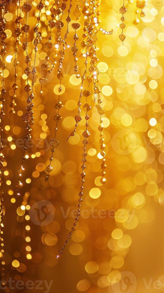 Glamorous golden hour backdrop with a yellow background, glittering lights, sequins, and metallic accents photo