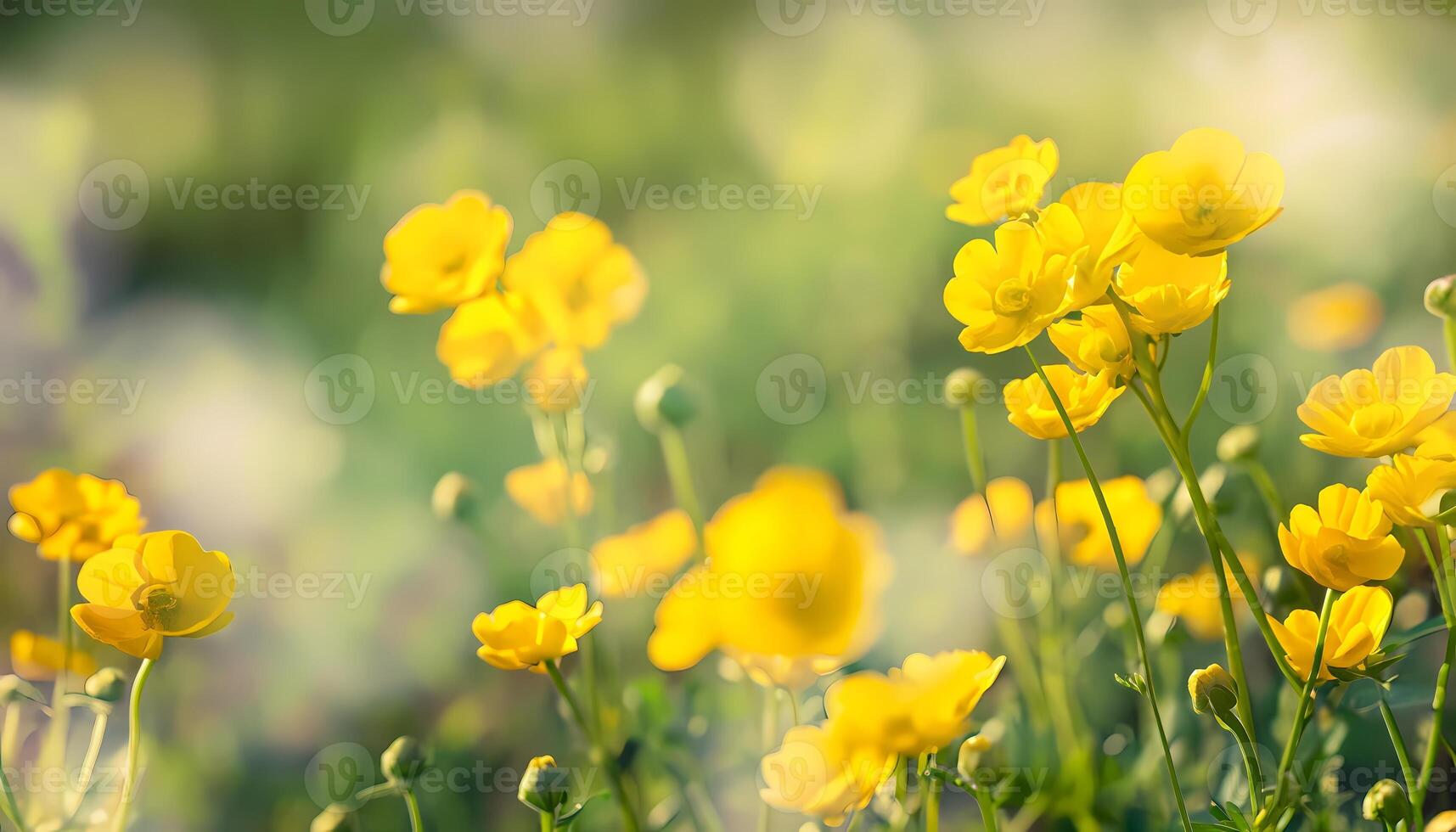 Buttercup flower in field with blur background photo