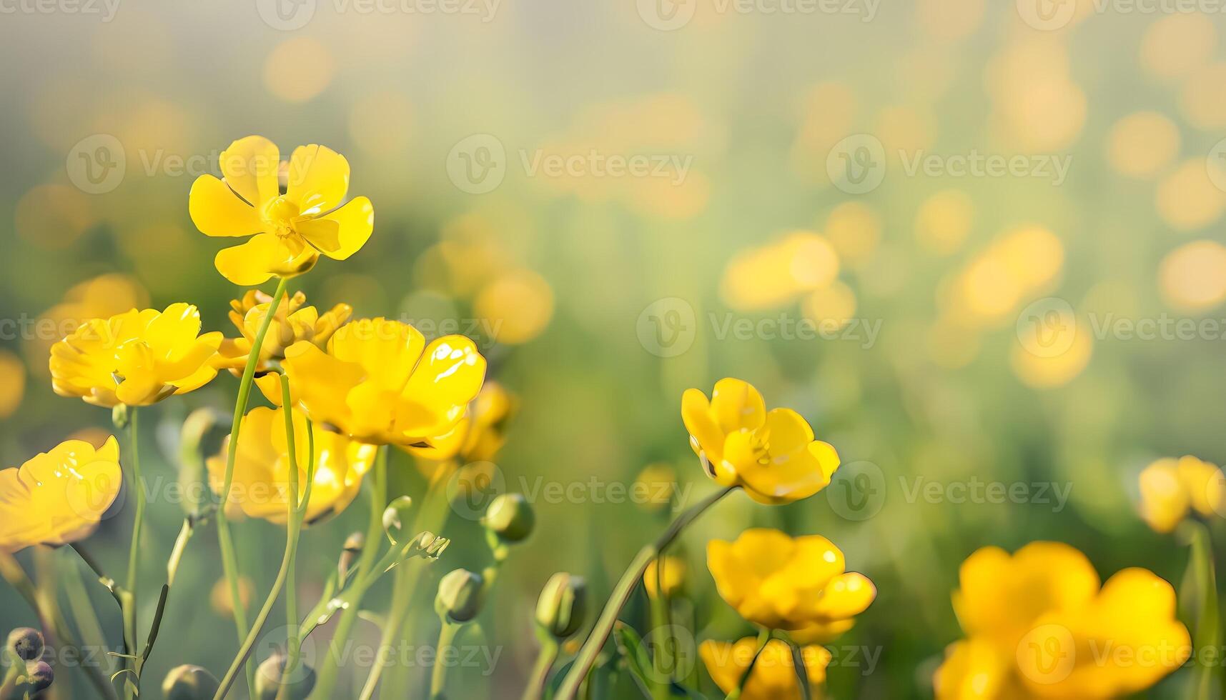 Buttercup flower in field with blur background photo
