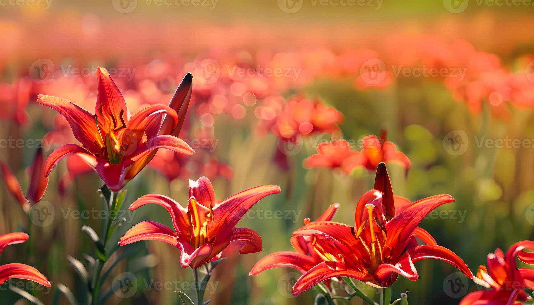 Lily flower in field with blur background photo