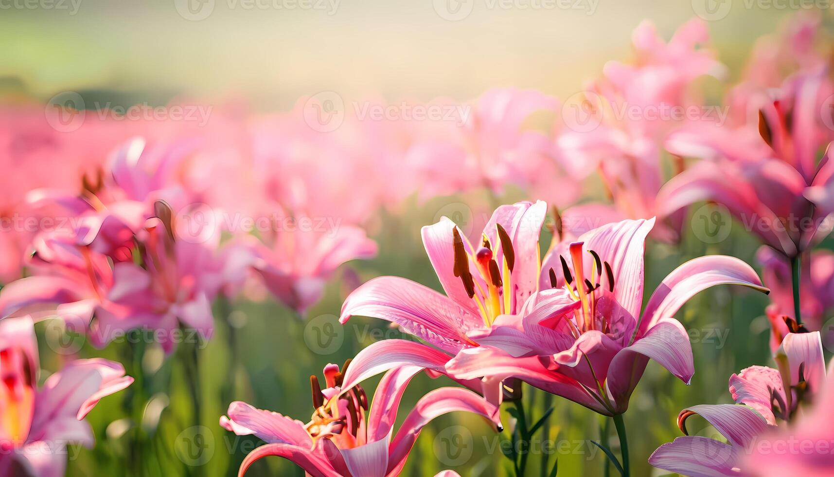 Lily flower in field with blur background photo