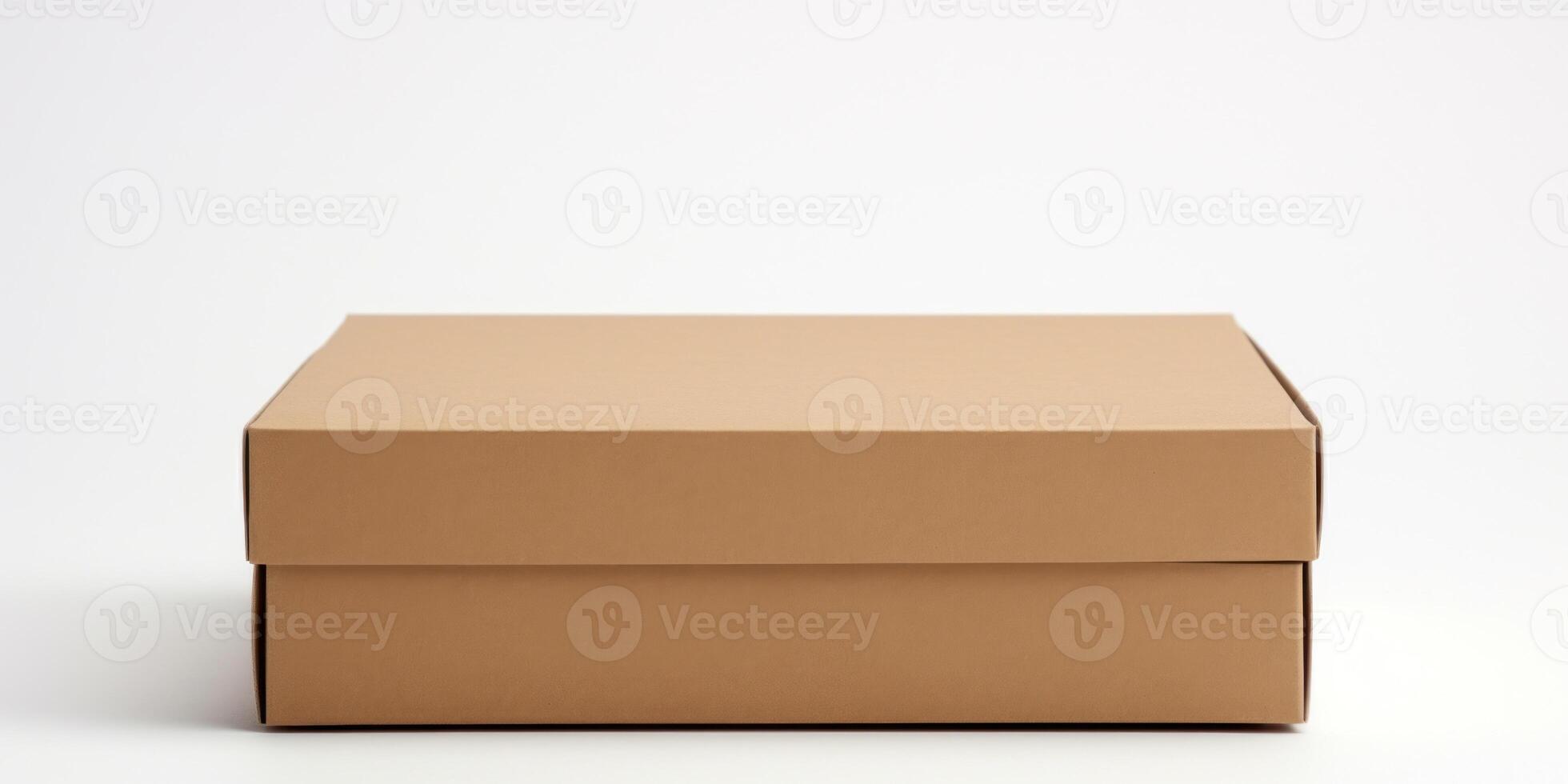 Single Cardboard Box With Detachable Lid On White Background. Closed Package With Removable Cover. photo