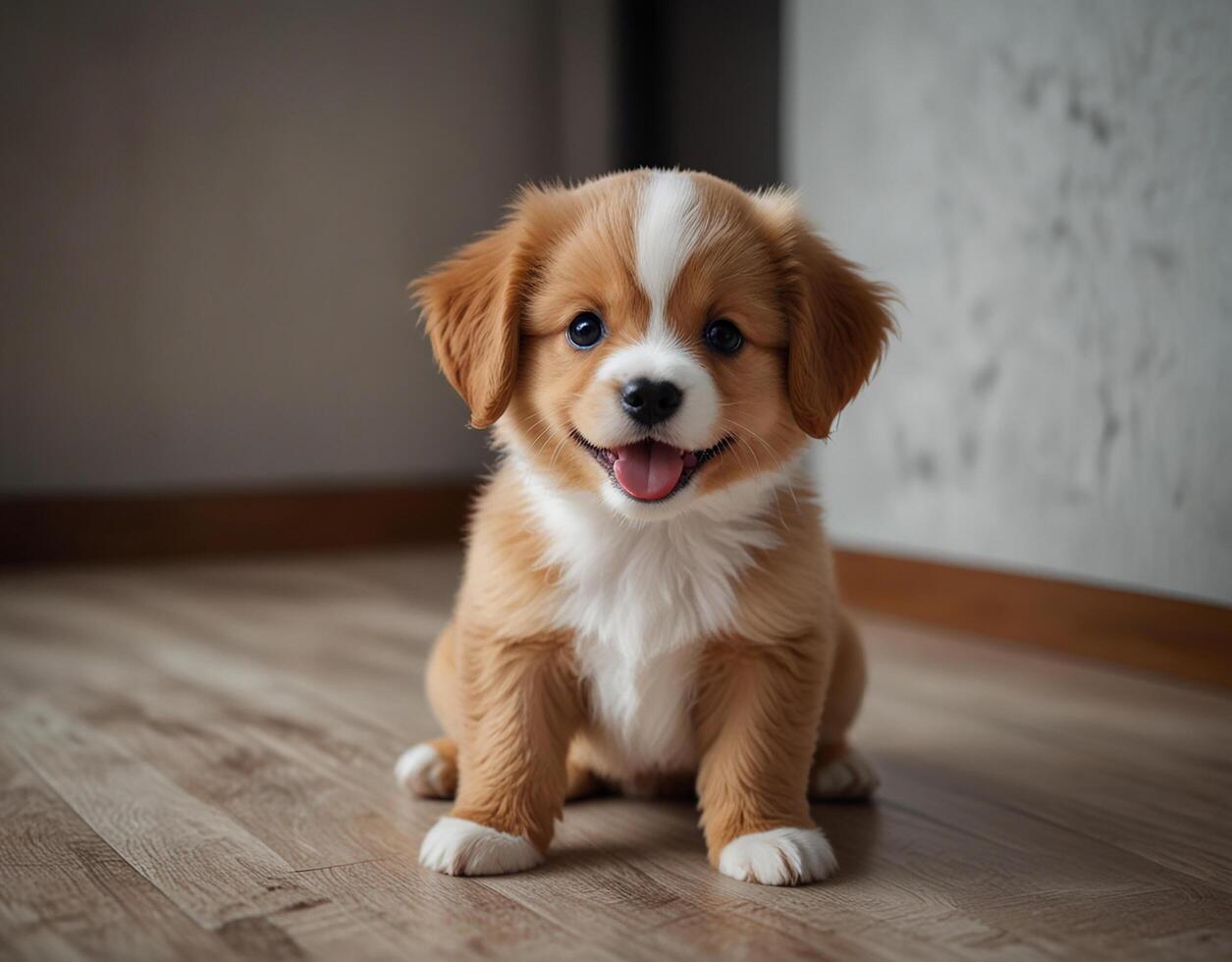 cute dog sit in the room photo
