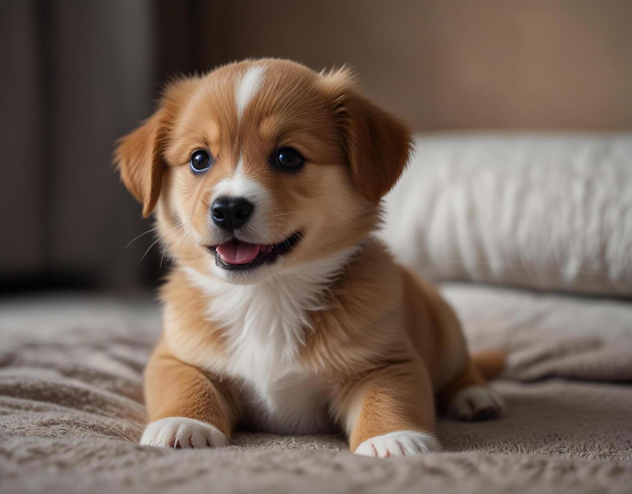 cute dog sit in the room photo