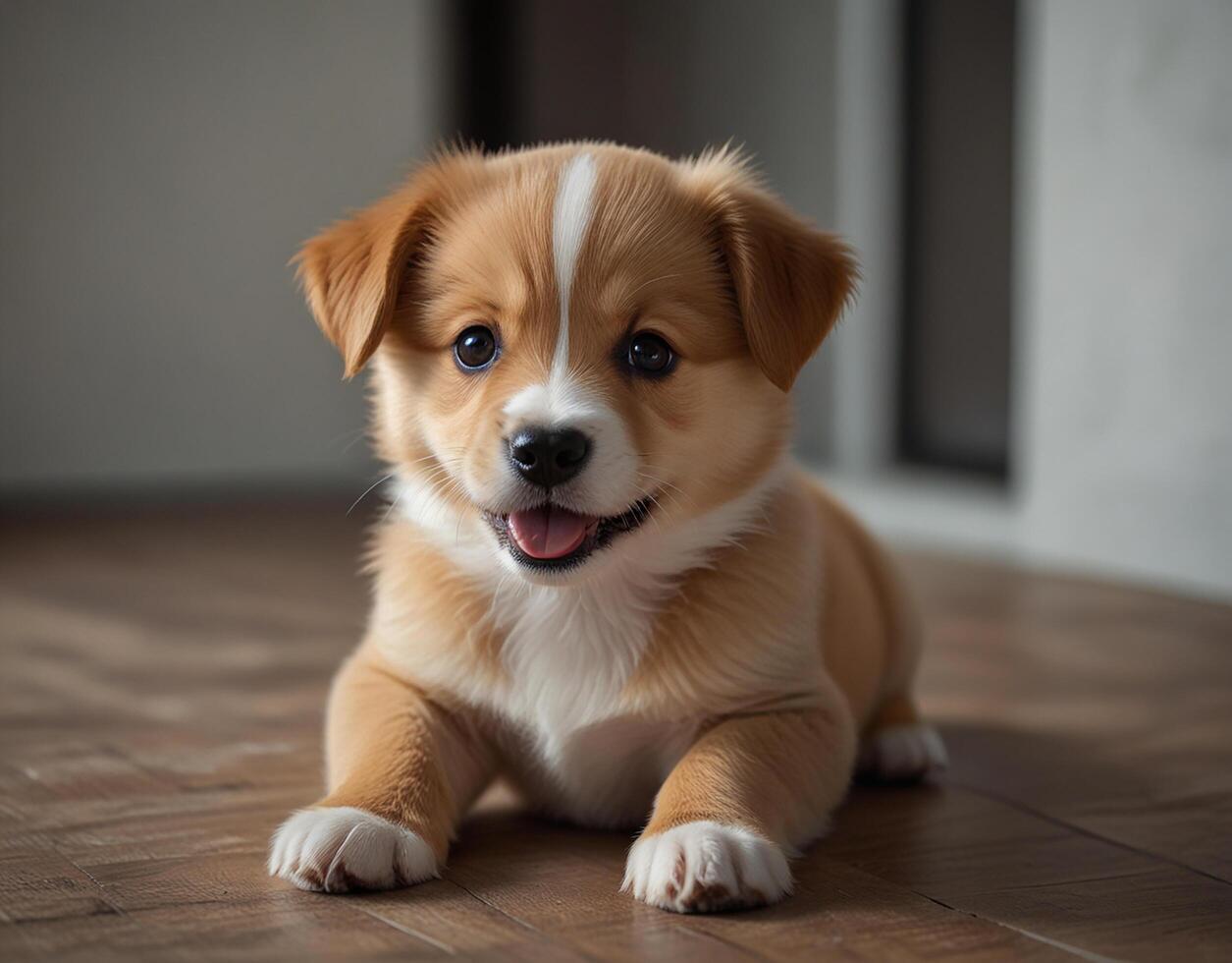 cute dog sit in the room photo