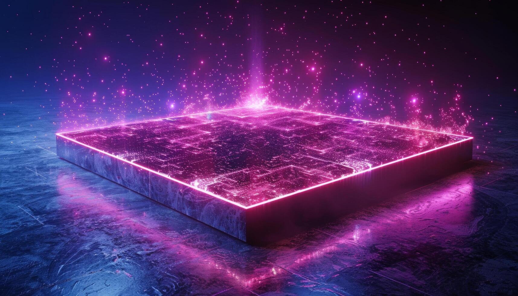 A computer chip is lit up in neon colors by image photo