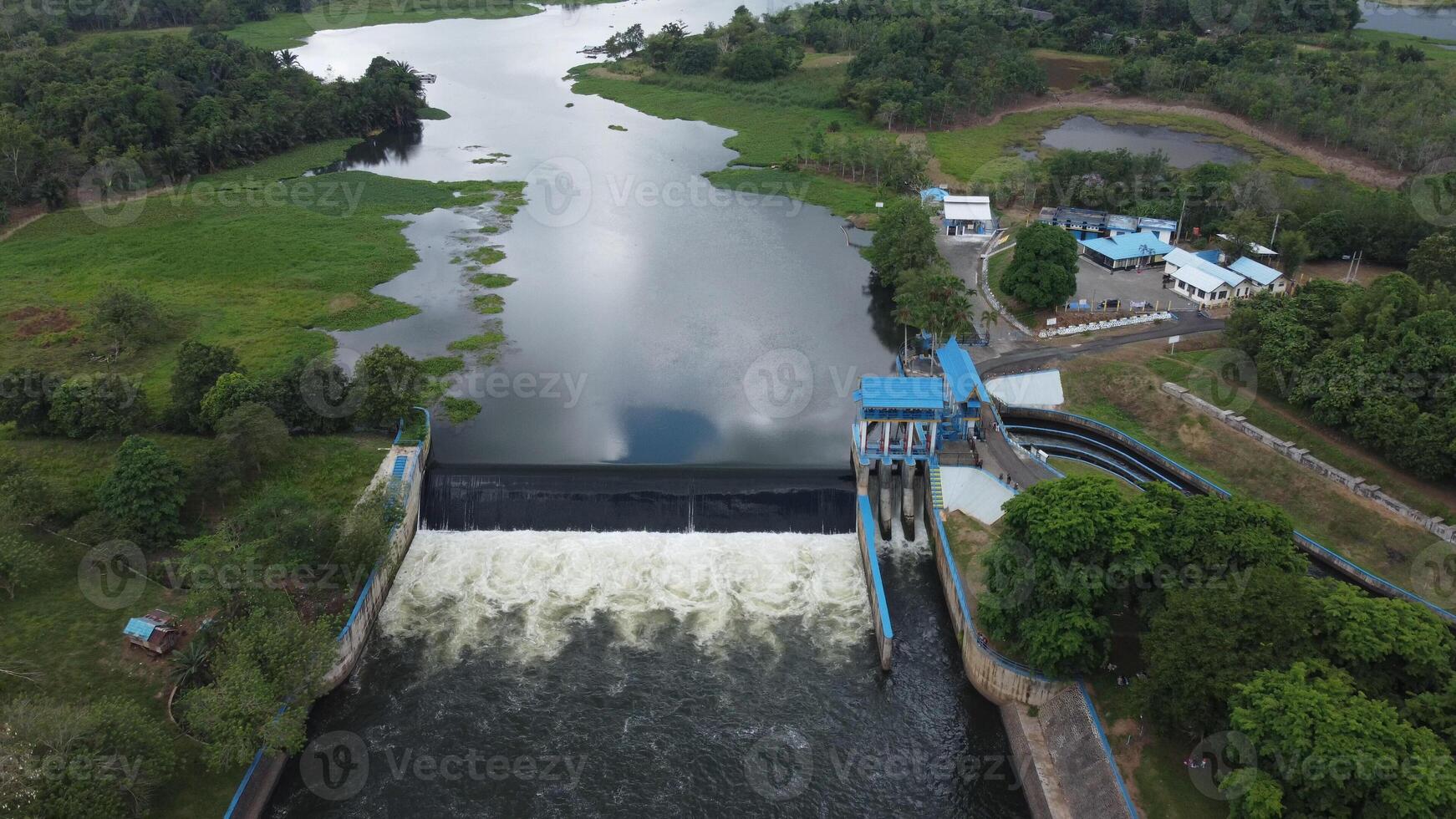 Aerial view of Karang Intan Dam, Sungai Alang Village, Karang Intan District, Banjar Regency, South Kalimantan Province, Indonesia photo