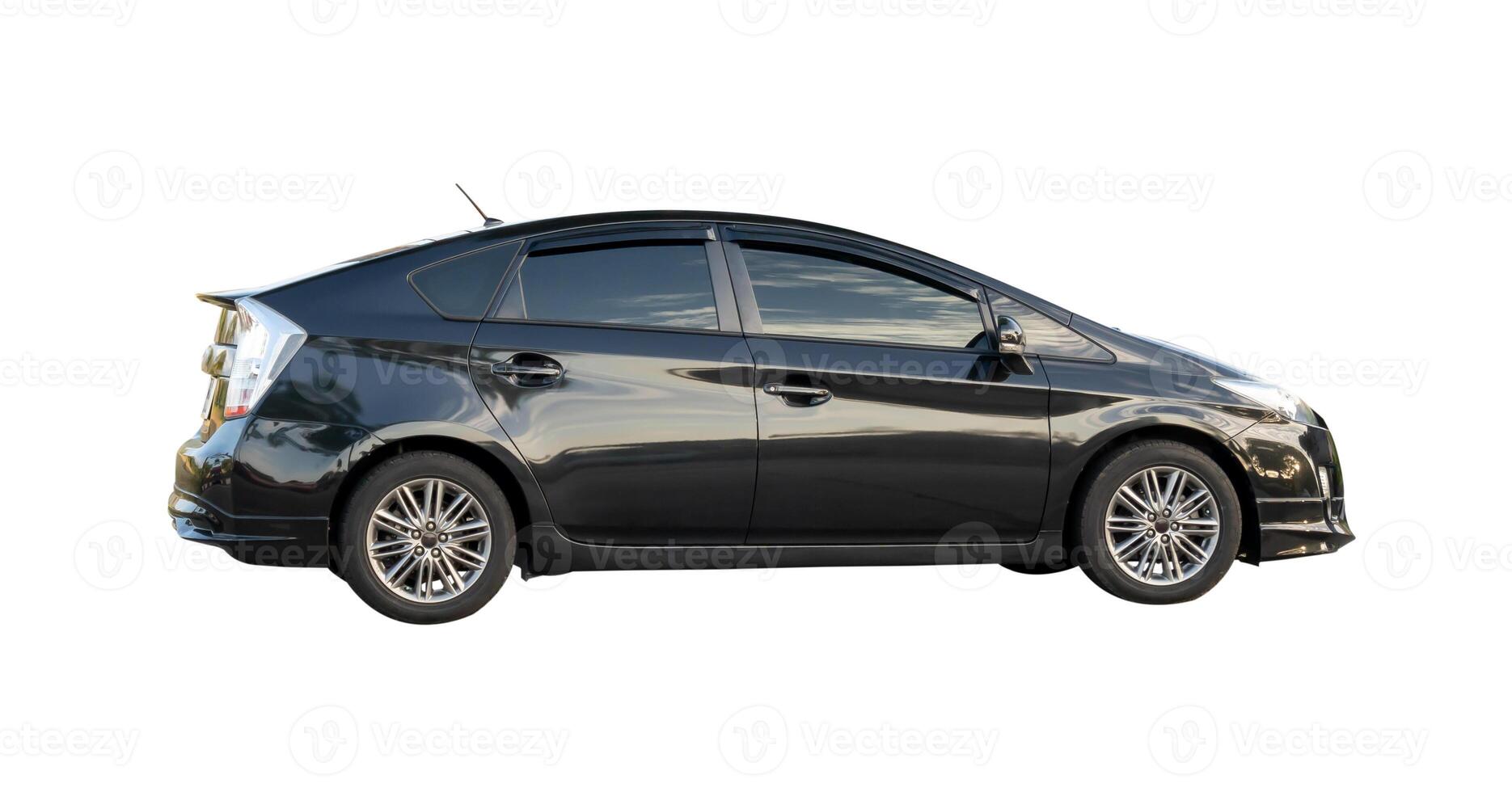 Side view of black hatchback car isolated on white background with clipping path photo