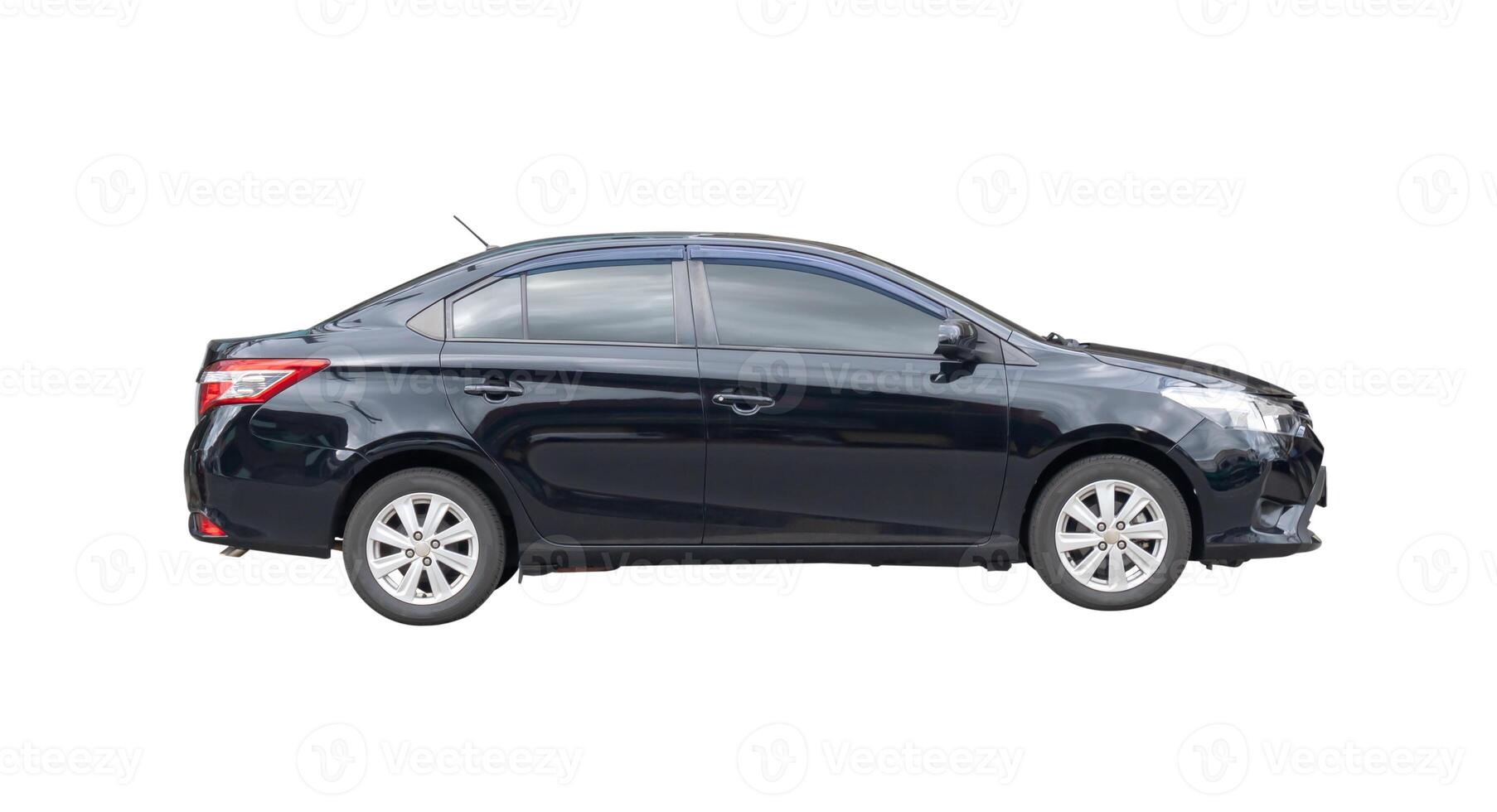 Side view of black sedan car isolated on white background with clipping path photo