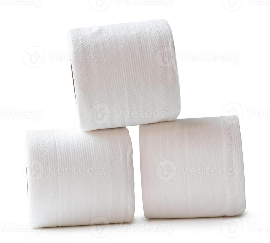 Side view of white tissue paper rolls in stack isolated on white background with clipping path photo