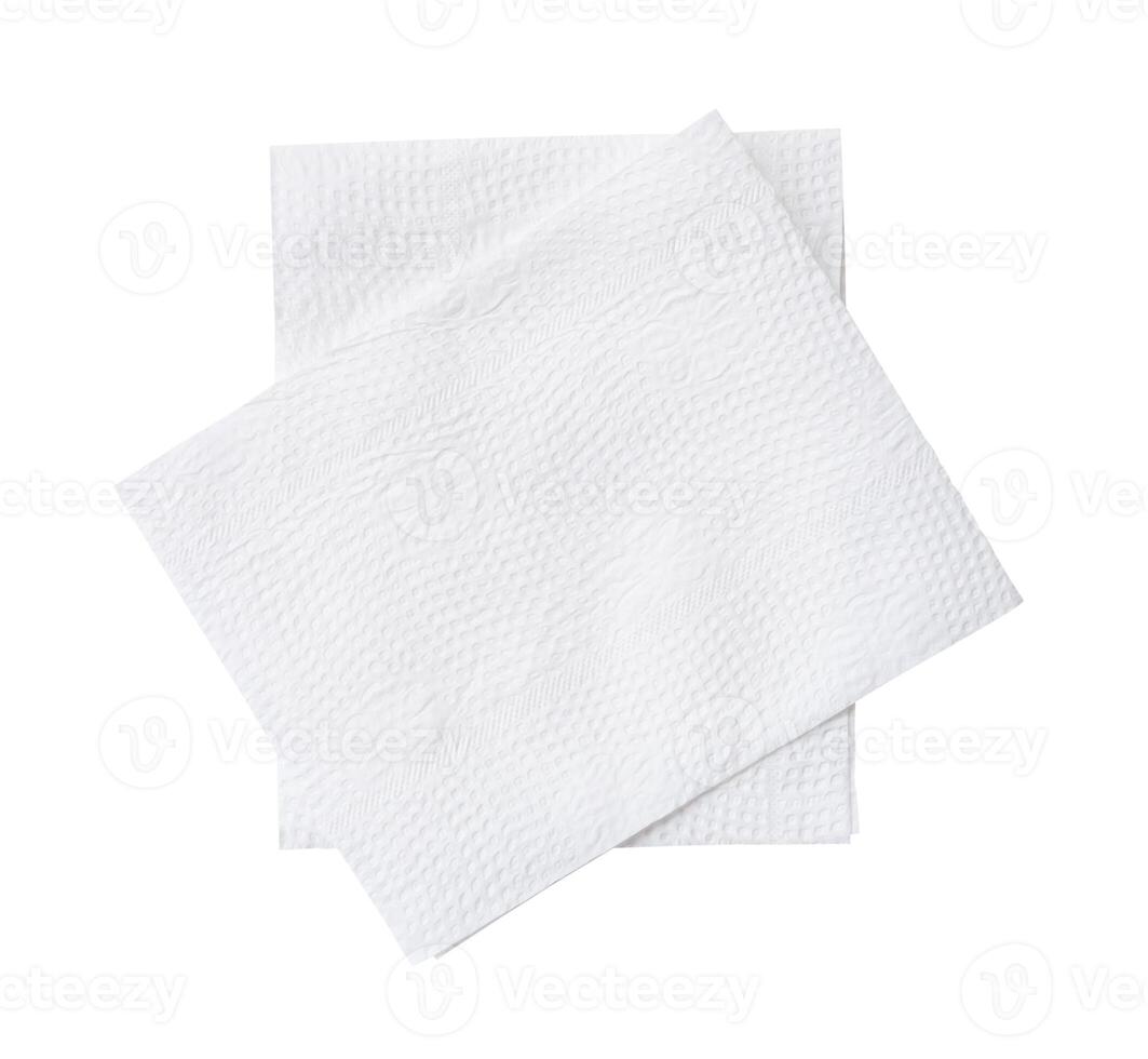 Top view of two pieces of folded tissue paper or napkin paper in stack isolated on white background with clipping path photo