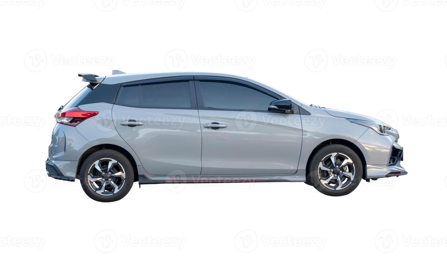 Side view of gray hatchback car isolated on white background with clipping path photo