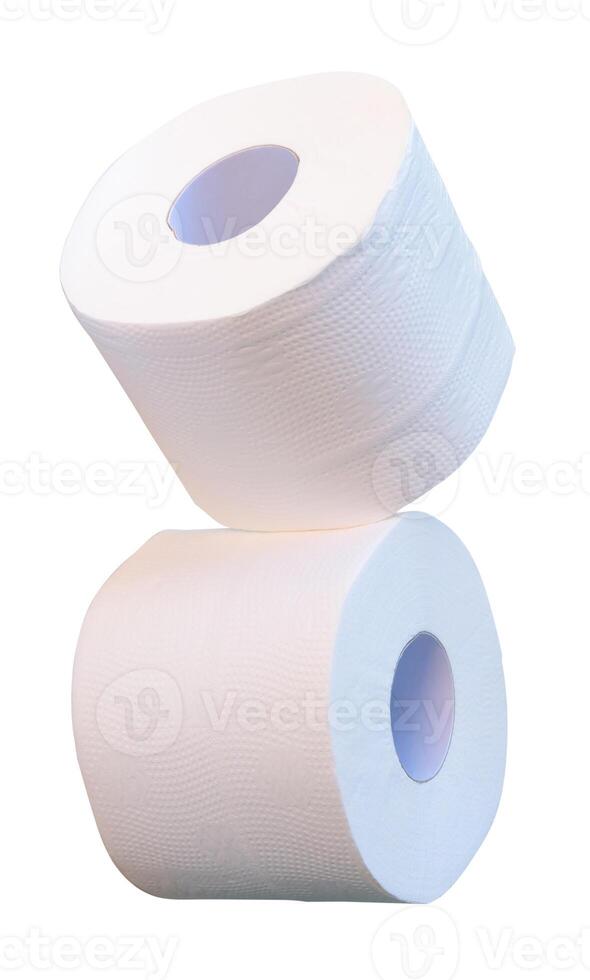 Front view of two rolls of tissue paper or toilet paper in stack isolated on white background with clipping path photo