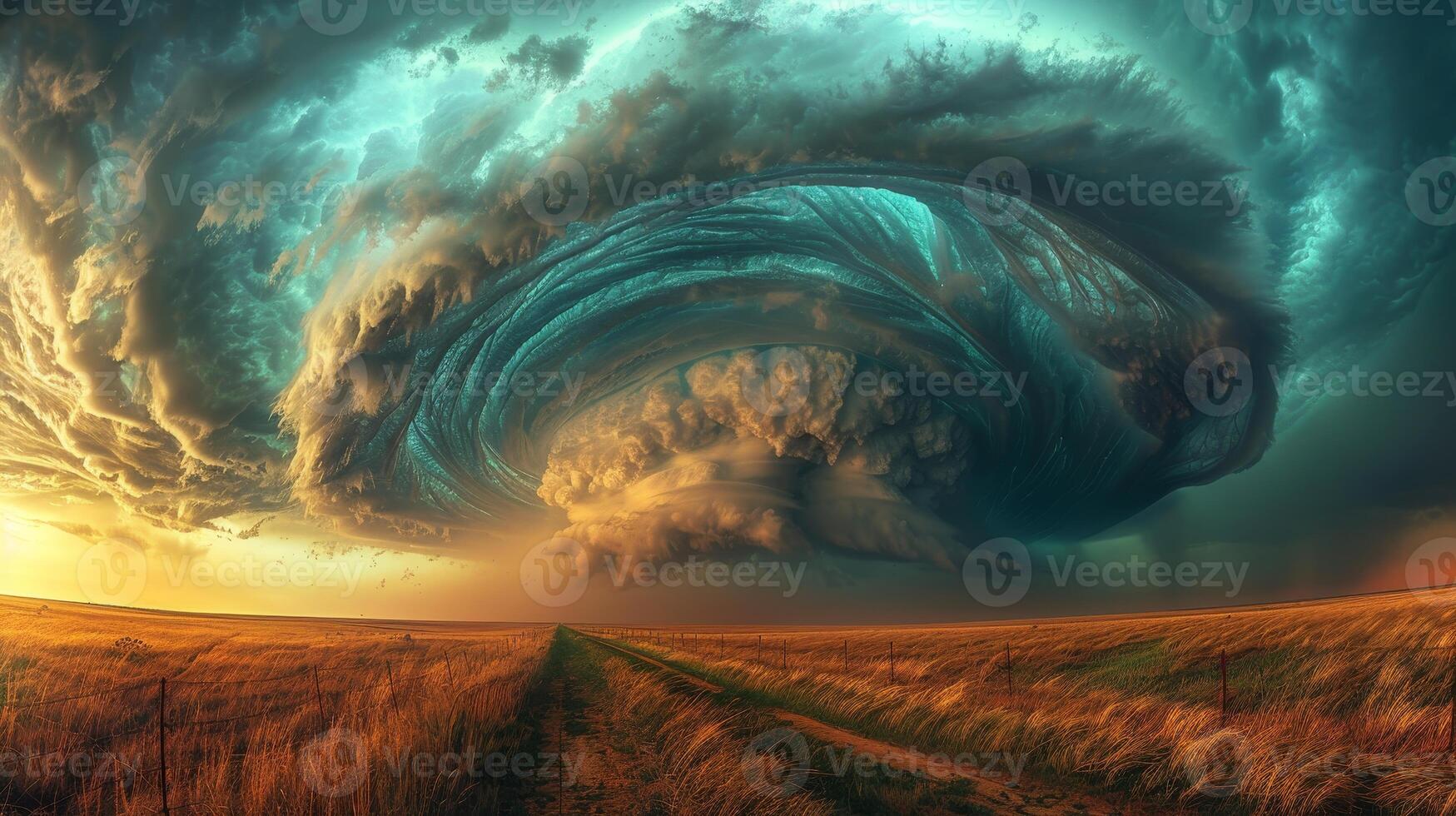 AI generated Tornado at sunset, hurricane close-up. Silent