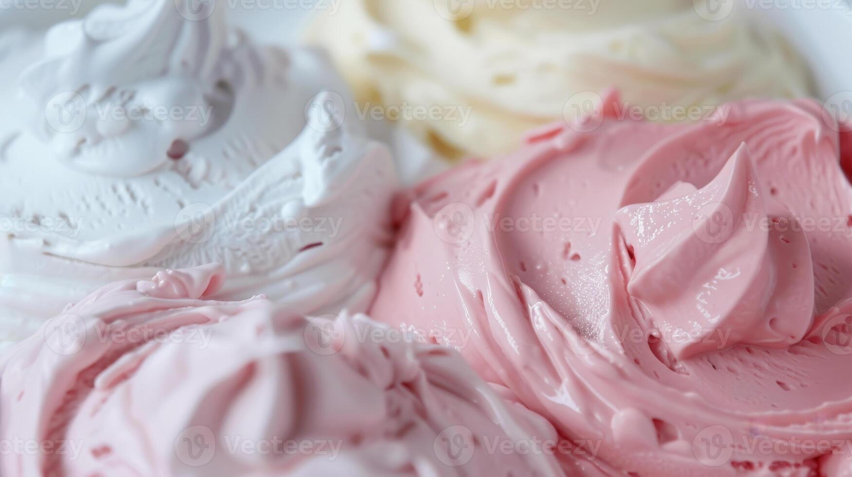 A row of colorful ice cream balls on a white background photo