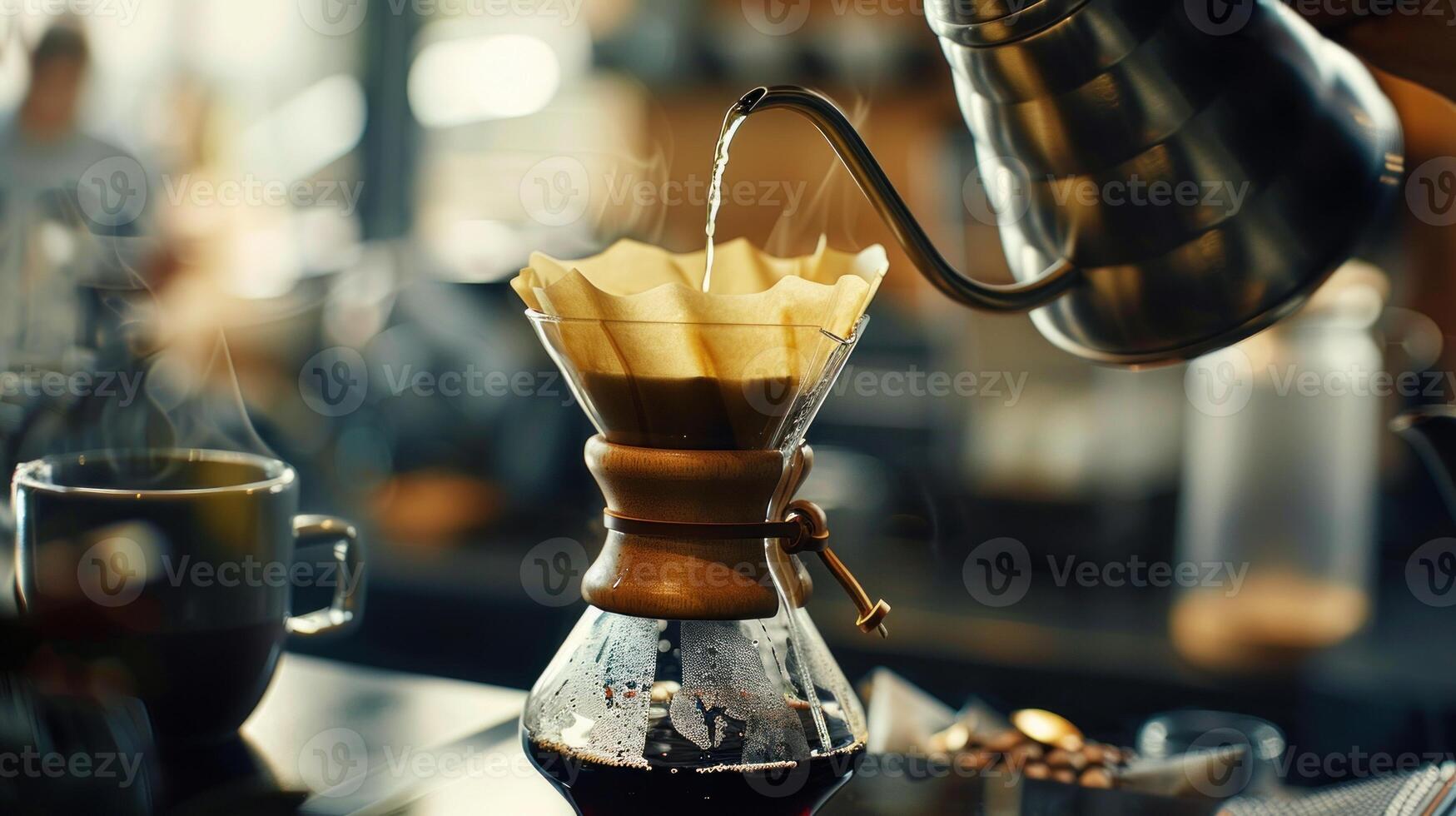 Making coffee using a dripper and filter paper photo